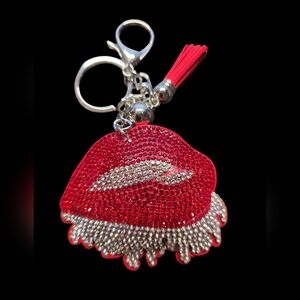 Red and Silver Dripping Lip Bag Charm Keychain